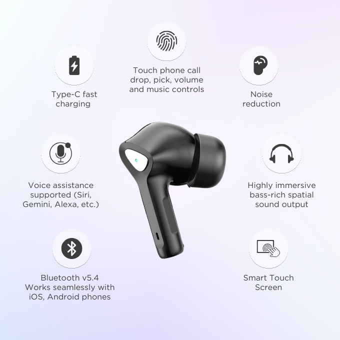 BLACK BassBuds 2 True Wireless (TWS) Earbuds with Smart Touch Screen, Upto 30H Playtime, 1 Yr Warranty BLACK BassBuds 2 True Wireless (TWS) Earbuds with Smart Touch Screen, Upto 30H Playtime, 1 Yr Warranty
